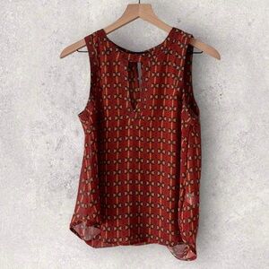 ASTR the Label Orange Yellow Aztec Pattern Keyhole Cowl Sheer Tank Size S